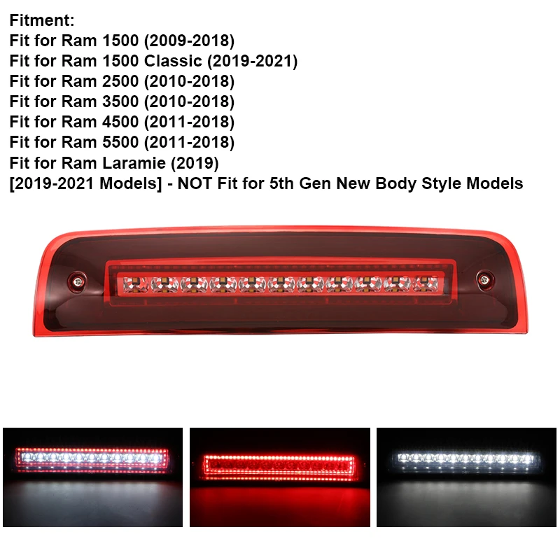 LED-Hochmontierte Bremsleuchte für Dodge Ram 1500 2500 3500 4500 5500 2002-2018 LED-Ringlichtleiter Hochmontierte Dritte Bremsleuchte