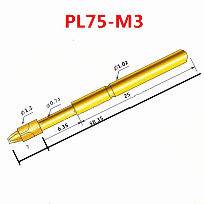 

100PCS/pack PL75-M3 Triple Pointed Spring Test Pin Outer Diameter 1.02mm Length 38.35mm Fixture Fixture ICT Spring Top Pin