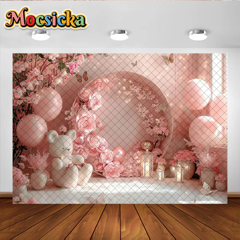 Mocsicka การถ่ายภาพพื้นหลังเด็ก 1st Birthday Party เค้ก Smash Baby Shower ภาพตกแต่งฉากหลัง Photo Studio Props