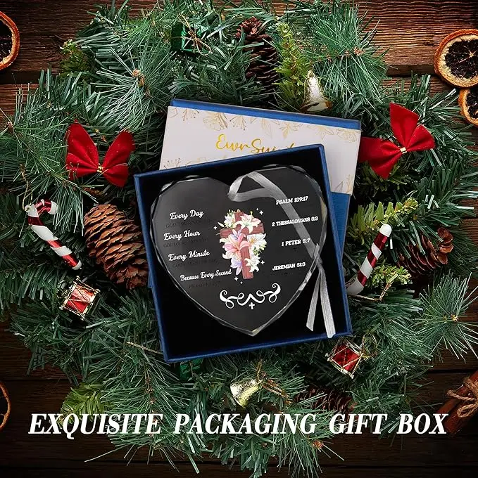 

Женские христианские подарки, индивидуальные подарки для друга, стеклянный кулон в форме сердца с библейскими стихами, религиозные подарки на Рождество