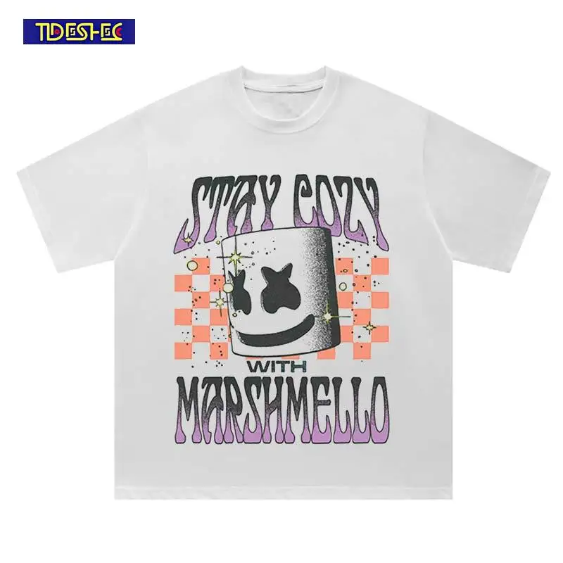 

Лето 2025 года, винтажная футболка в стиле хип-хоп, уличная футболка с узором и принтом, Harajuku, повседневные хлопковые белые футболки, модные свободные топы