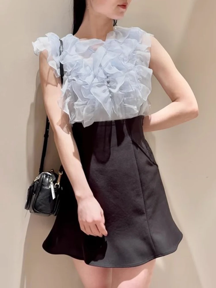 

Elegant V-Neck Chiffon Blouse with Puffy Sleeves And Lace Trim New Summer Collection Tagkita Brand Polyester Fiber Women's Top