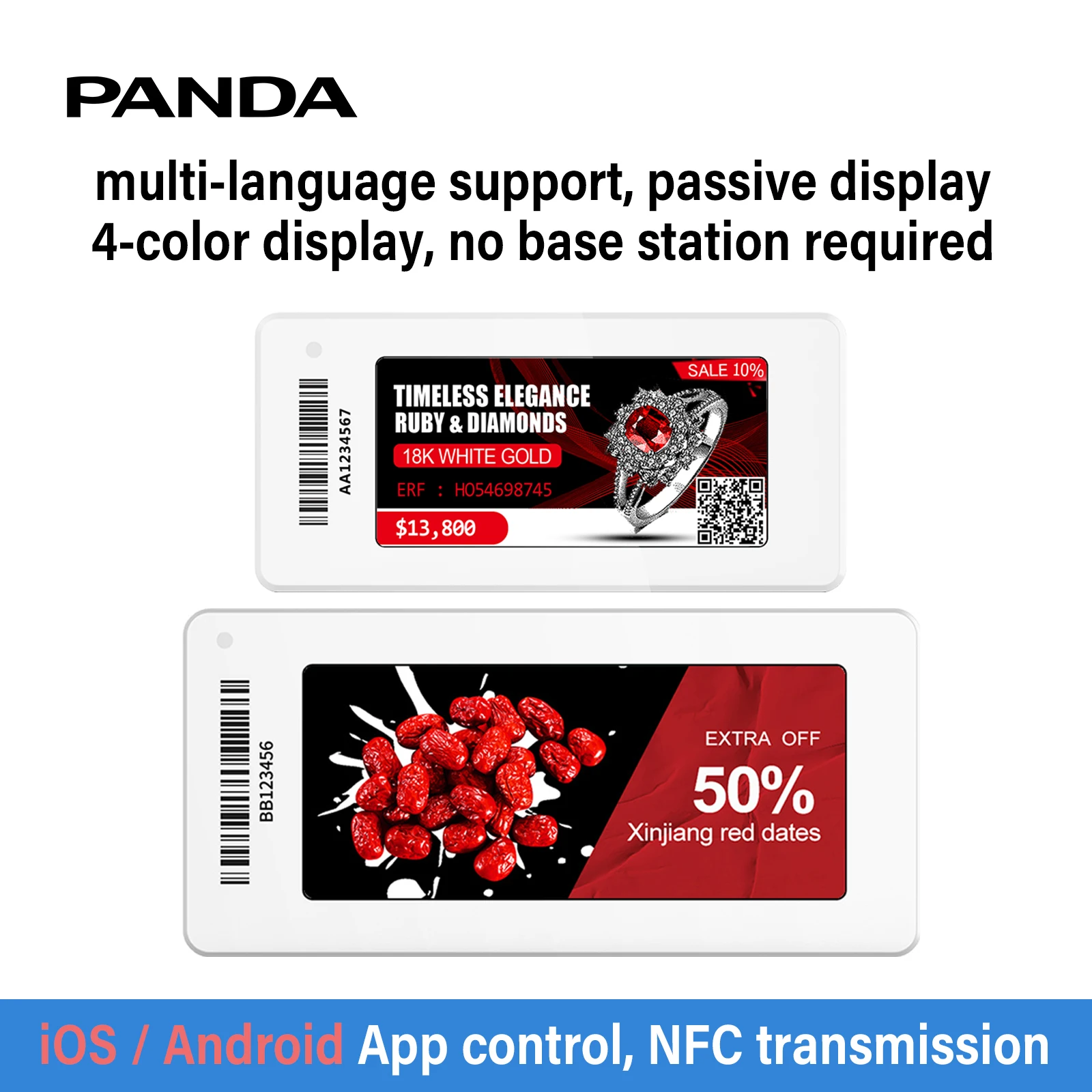 PANDA 30PCS 2.13"2.9" E Ink ESL NFC Electronic Shelf Label Digital Price Tag phone APP update for Small Retail Store Supermarket