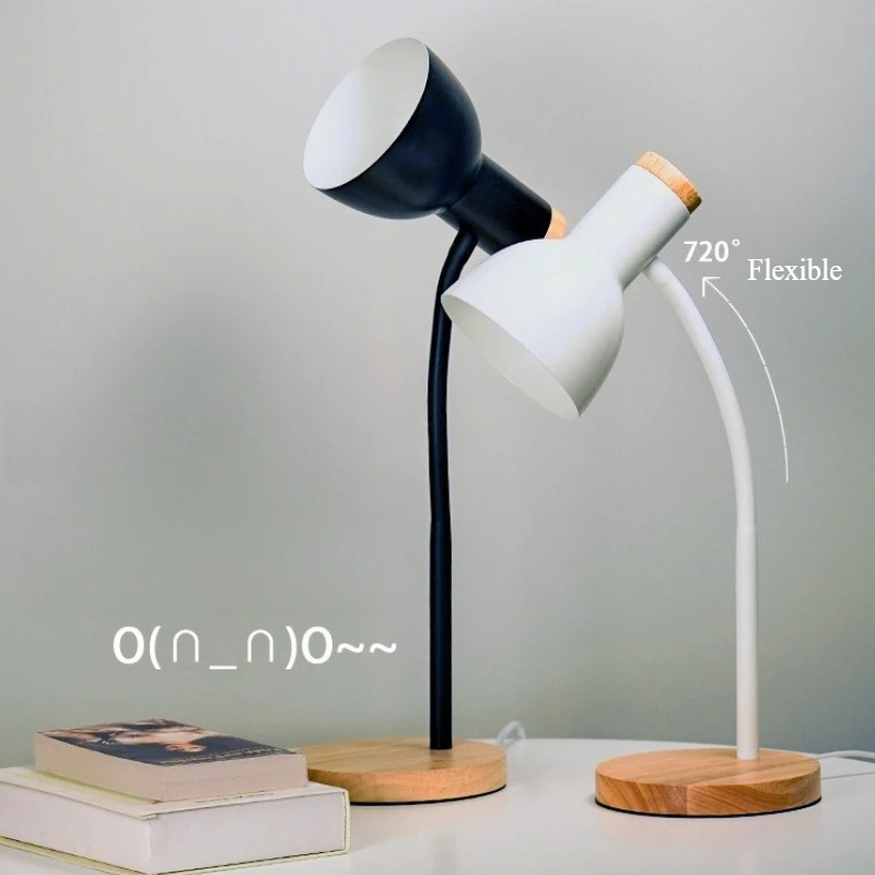 Modern Retro Minimalist E27 Light Source Reading Eye Protection Desk Lamp Desktop Art Solid Wood LED Night Light