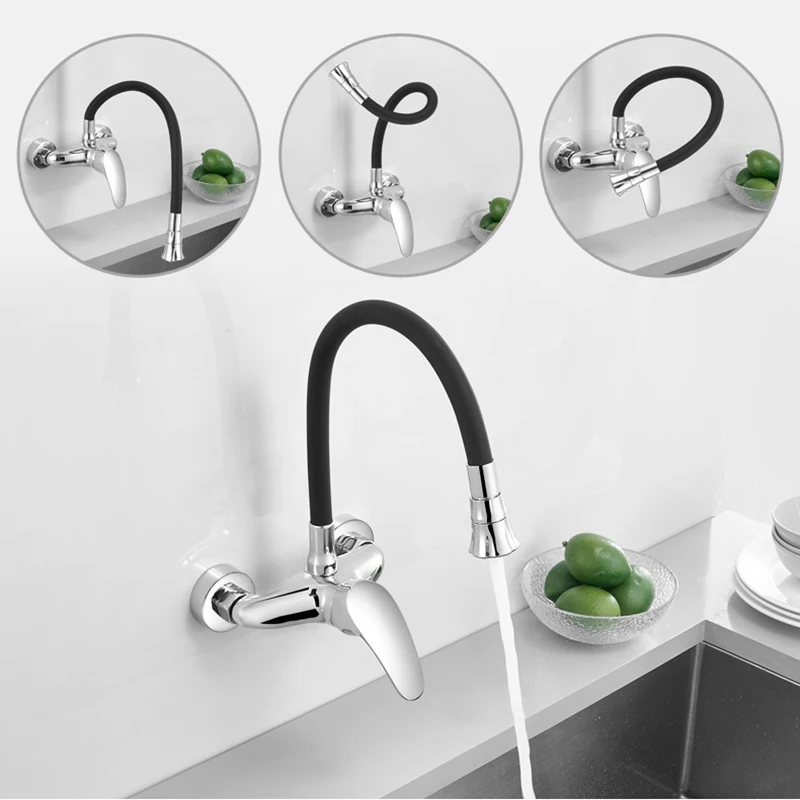 BECOLA-grifo para fregadero de cocina, grifería de agua fría y caliente montada en la pared, manguera Flexible giratoria de 360 grados, orificios