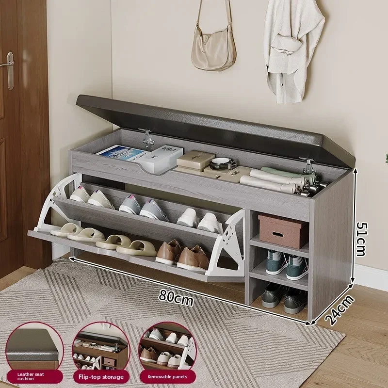 Simple shoe change stool, seated upholstered long stool at the entrance, multi-layer storage, tipping bucket, low shoe cabinet