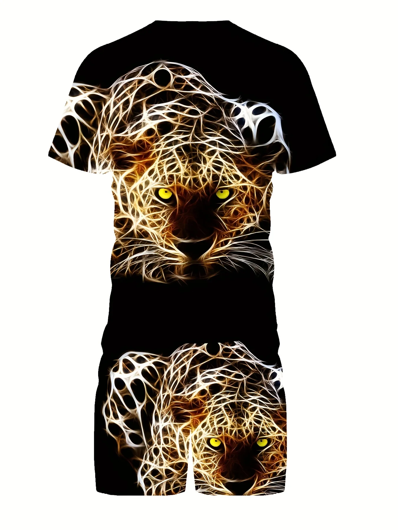 Plus Size Men\'s 3D Lion Skull Print T-Shirt and Shorts Set Men\'s Outdoor Fitness Sportswear Men\'s Clothing