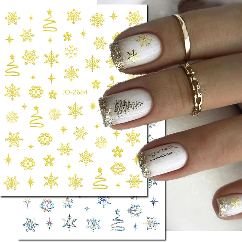 Autocollants 3D pour Nail Art, arbres de noël, étoiles dorées, flocons de neige, décalcomanies, décorations pour manucure
