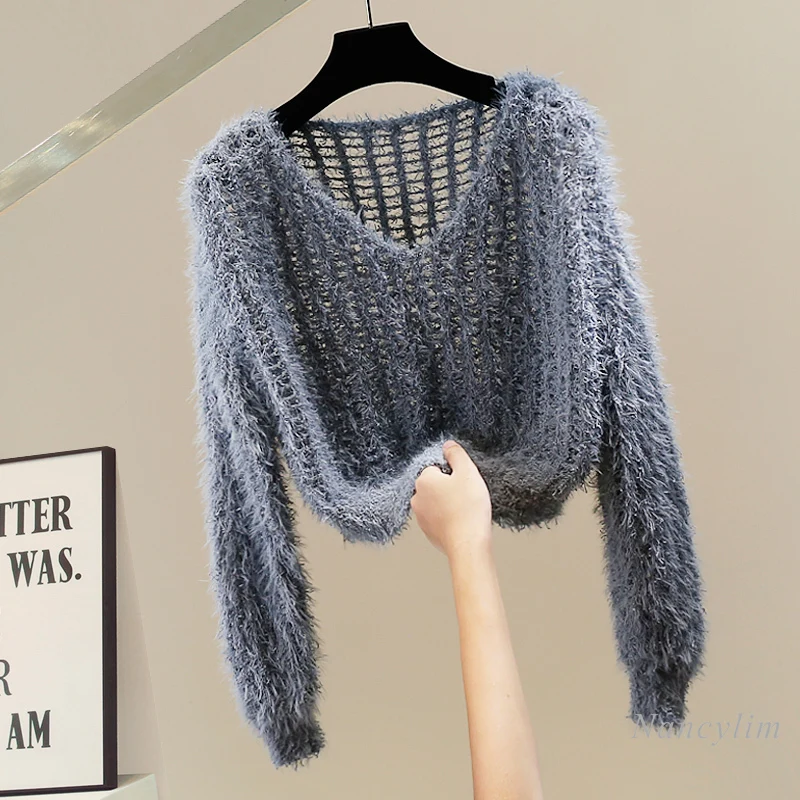 

New Fashion Exquisite Hollow-out Sexy Tassel Sweater Women Early Autumn Knitwear Slim Fit All-Matching Lazy Style Short Pull Top