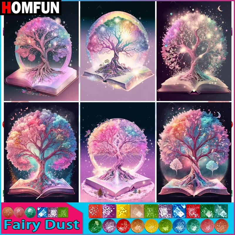 HOMFUN-Fada Poeira Pintura Diamante com Diamante Bordado, Cenário Book Tree, Full Square, Round of Rhinestone Decor