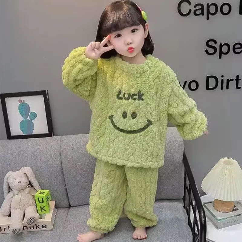 

Осенне-зимний теплый пижамный комплект для девочек, домашняя одежда из кораллового флиса, однотонная домашняя одежда, новая модная детская одежда, удобный пижамный комплект