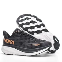 Hoka One One Clifton 9 Women and Men Black Gold Fabric Non-slip Wear-resistant Low-top Running Shoes Trainer Sneakers