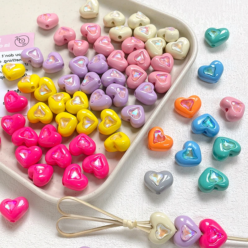 8 Pieces  Inlaid Zirconia Heart-shaped Acrylic Beads  DIY Creating Fashion Jewelry Discovering Necklace Bracelet Accessories