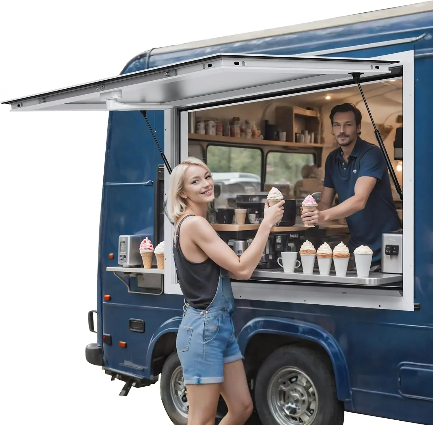 

Concession Window 48"x36", Aluminum Alloy Food Truck Service Window with Awning Door & Drag Hook
