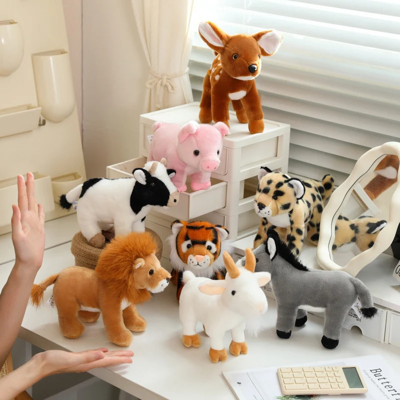 20cm kawaii floresta animal brinquedo de pelúcia leão/vaca/mula/sika veado/boneca de pelúcia presente artesanal das crianças