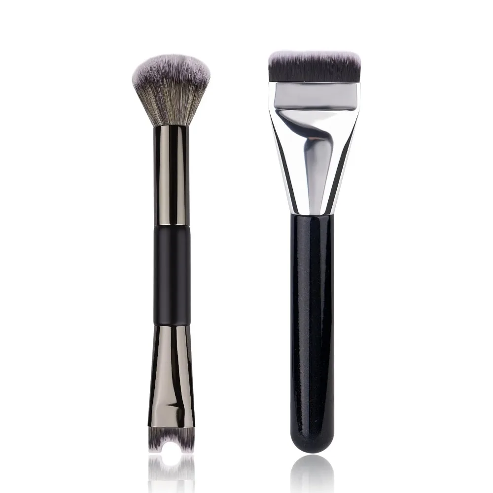 2pcs Dual-Ended Nose Contour & Makeup Brush Set - U-Shaped & Fluffy for Blush, Highlight, and Nose Sculpting.