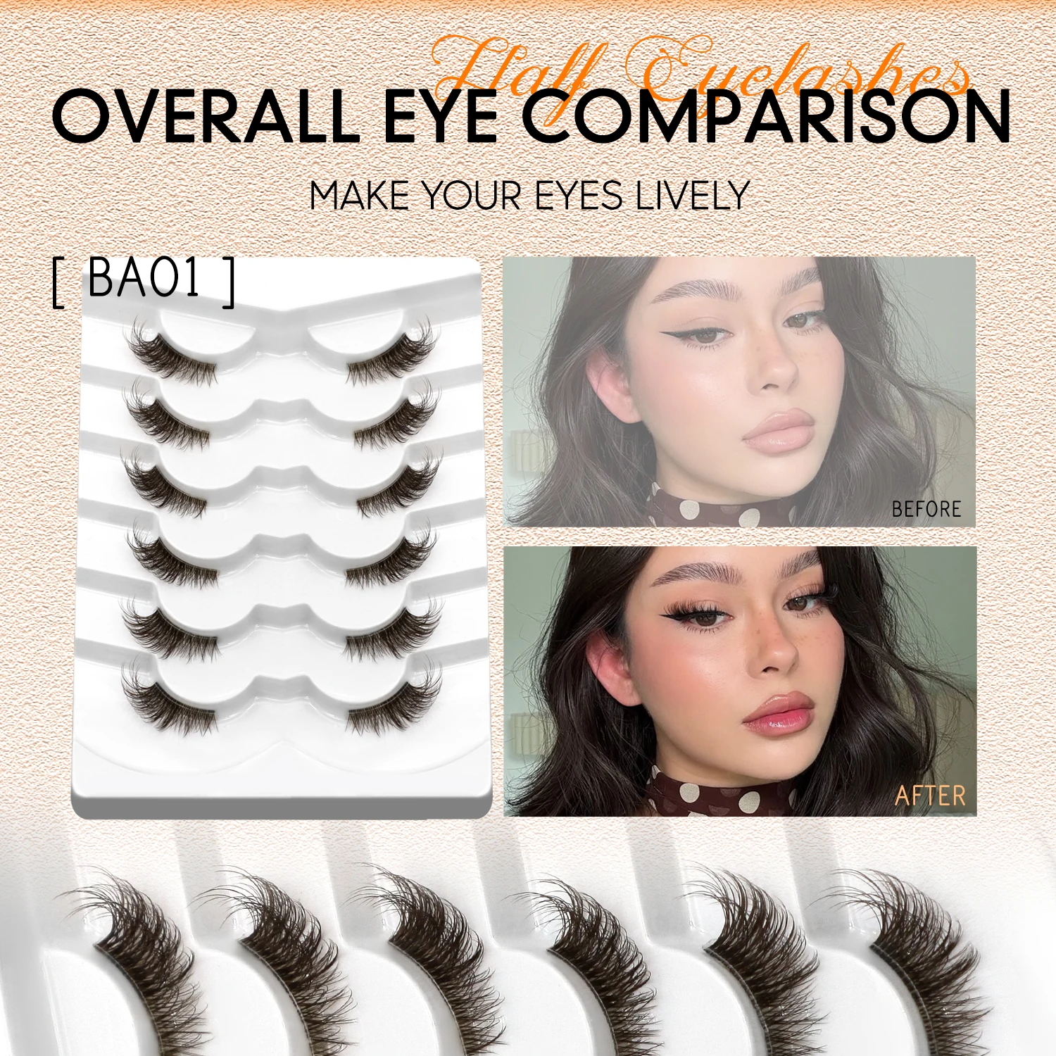 VELTRINAY براون نصف جلدة مظهر طبيعي أفخم الرموش الصناعية Wispy القط رموش واضح لاش الفرقة رموش طبيعية ماكياج #5