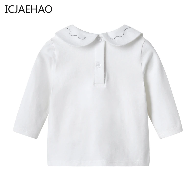 ICJAEHAO 2024 Girls Base Shirt Spring Autumn New Arrival White Rabbit Doll Collar Top Baby All-Match Long-Sleeved T-Shirt Top