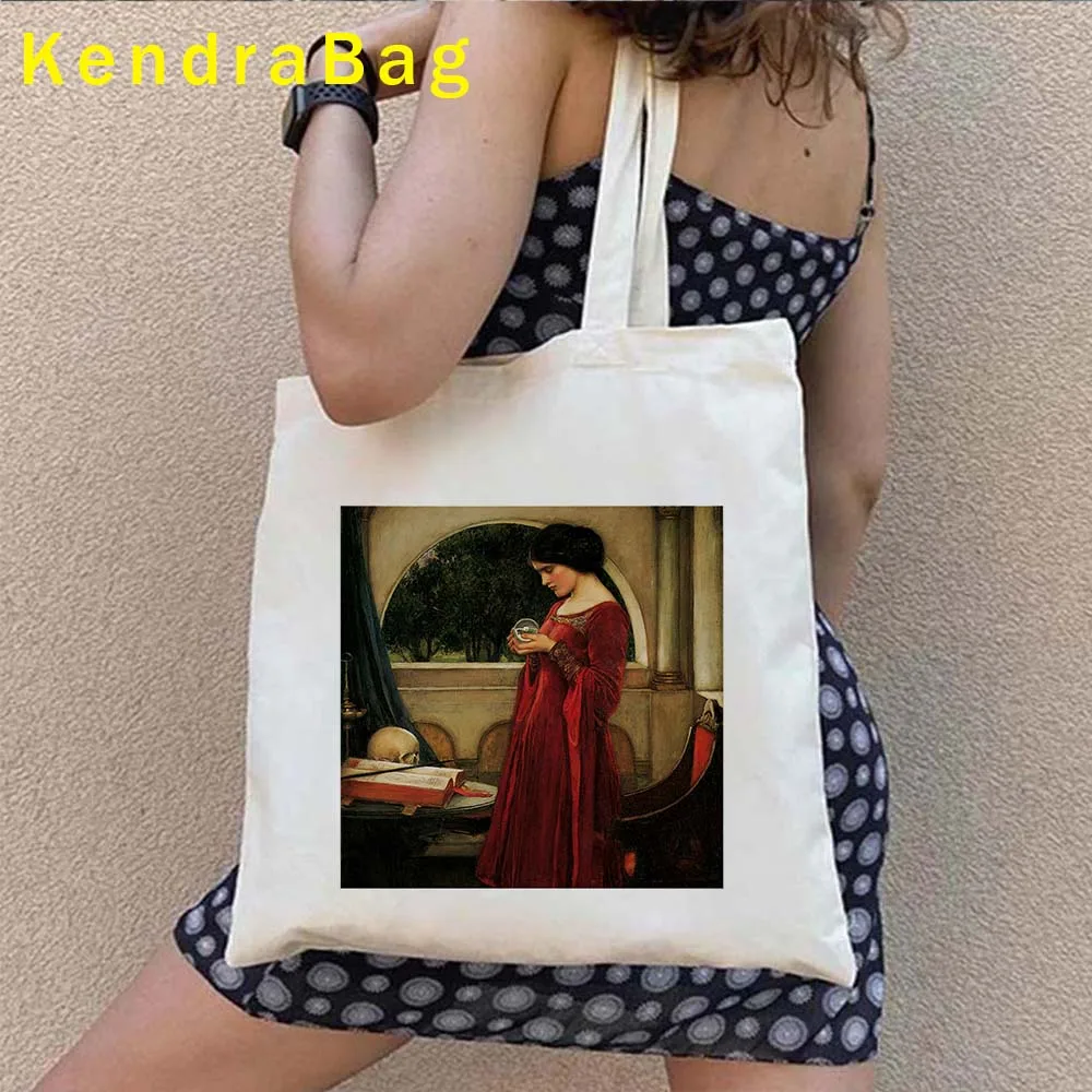 Renaissance Oil Painting Art Angel Sun Princess Mona Lisa Starry Night Flowers Shopper Canvas Shoulder Totes Bag Cotton Handbags