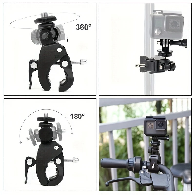 For Gopro Hero 12 11 10 9 8 7 6 5 4 Black Bicycle Motorcycle Handlebar 360 Degree Tripod Mount for YI 4K SJCAM Accessories