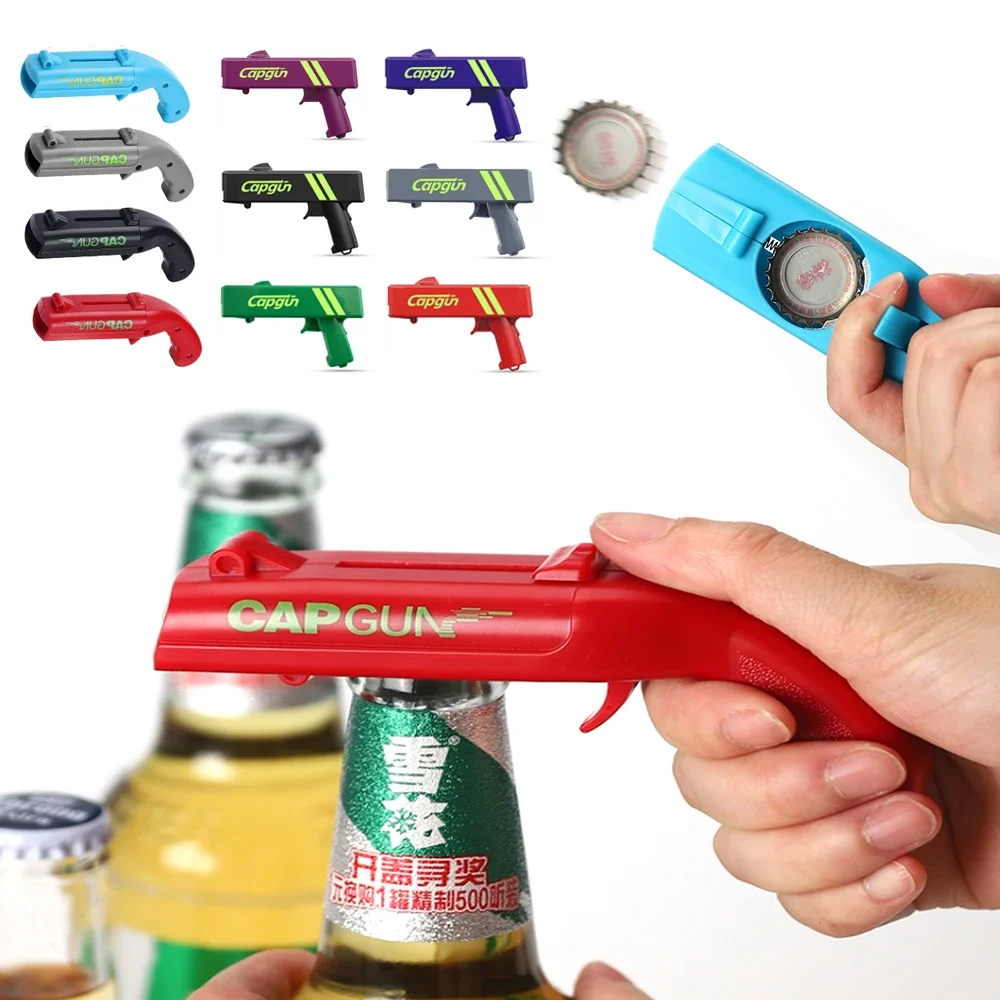 Cap Gun Beer Opener Bottle Flying Cap Launcher Shooter Party Drinking Game Toy Kitchen Gadget Bar Accessories destapador pistola