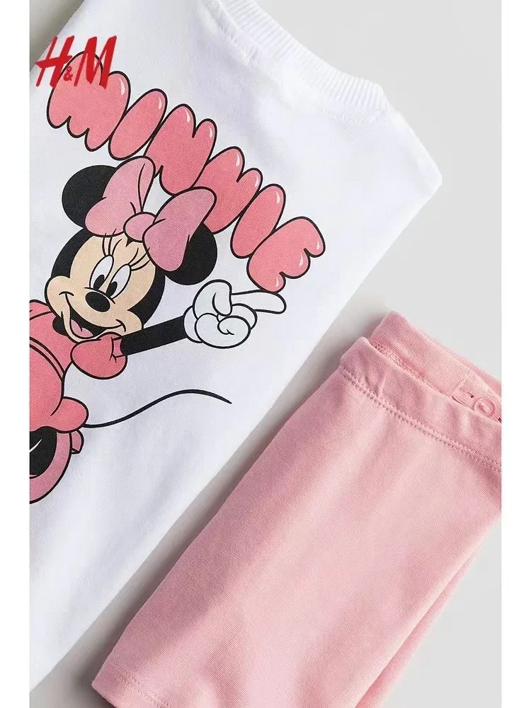 2024 Summer New Cartoon Mouse Round Neck Top For Girls Short Sleeved T-shirt For Children Summer Clothes Short Sleeved