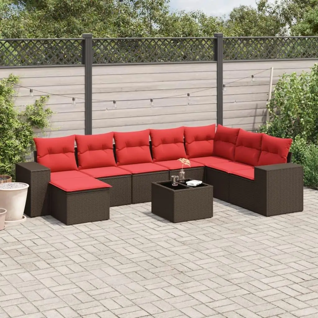 

Stylish 9 Piece Brown Poly Rattan Patio Sofa Set with Soft Cushions for Outdoor Garden and Patio Furniture