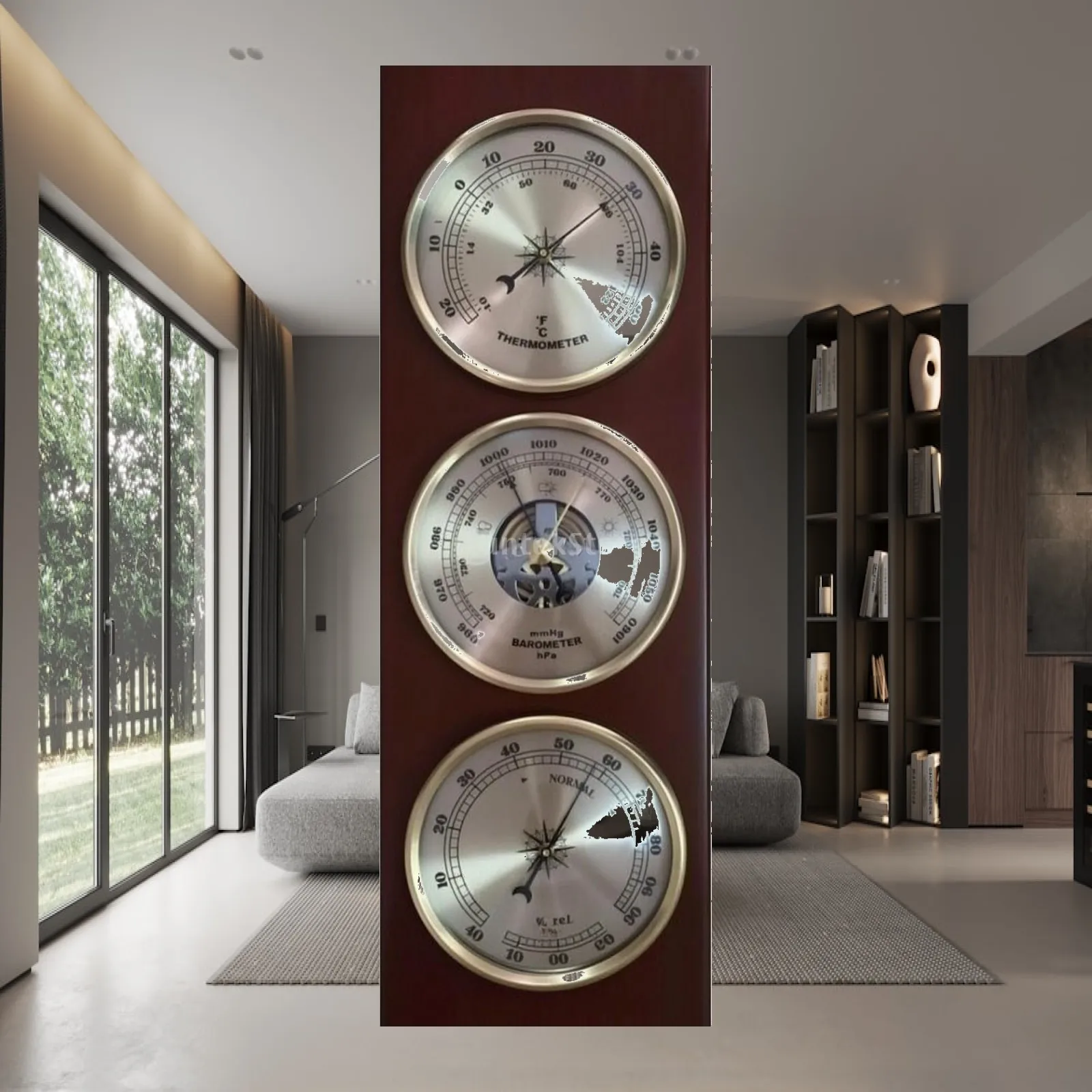 Analog Weather Station Tabletop Weather Station with Wooden Base Thermometer Air Pressure Gauge Hygrometer Decorative
