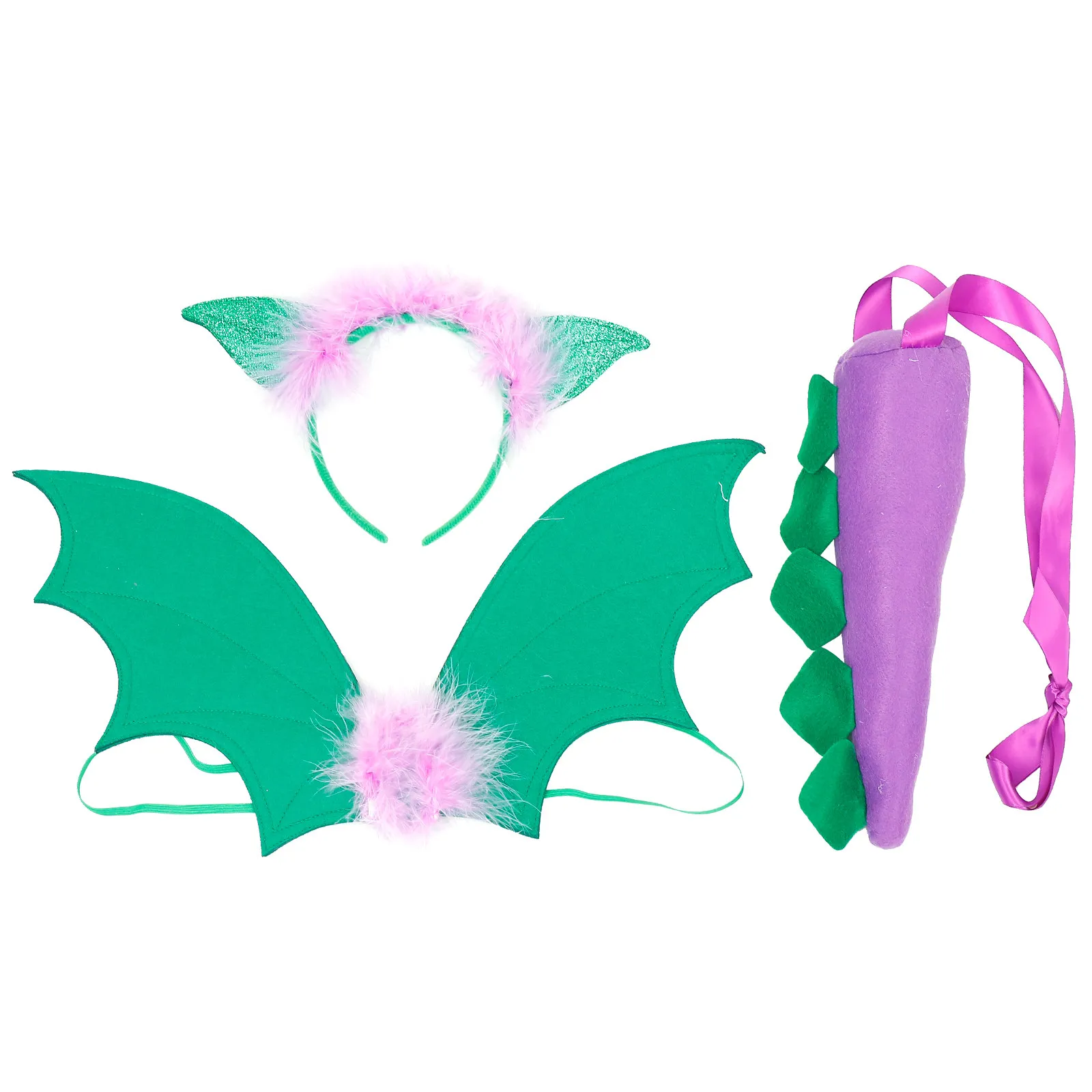 1Set Dinosaur Wing Tail Headband Dress Up Prop Exquisite Cartoon Design Bright Colors Carnival Festival Stage Performance