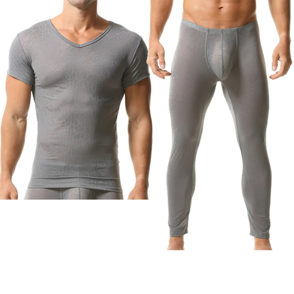 

Сплошной цвет, эластичный облегающий мужской топ, футболка, мягкие сексуальные брюки, повседневный мужской пижамный комплект, спортивная одежда для фитнеса, костюм