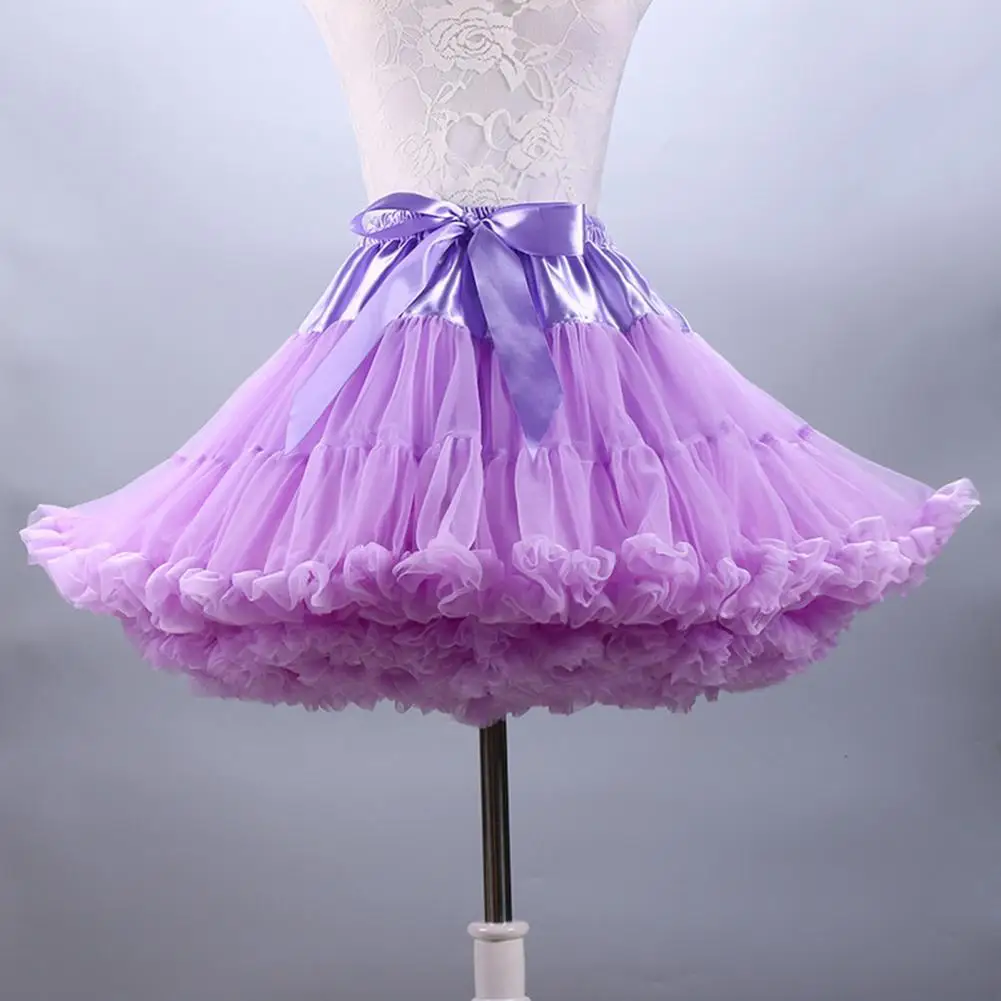 Women Skirt Solid Color Puffy Layered Elastic Waist Patchwork Cosplay Short Pleated Tulle Skirt Women Clothing Women Tulle Skirt