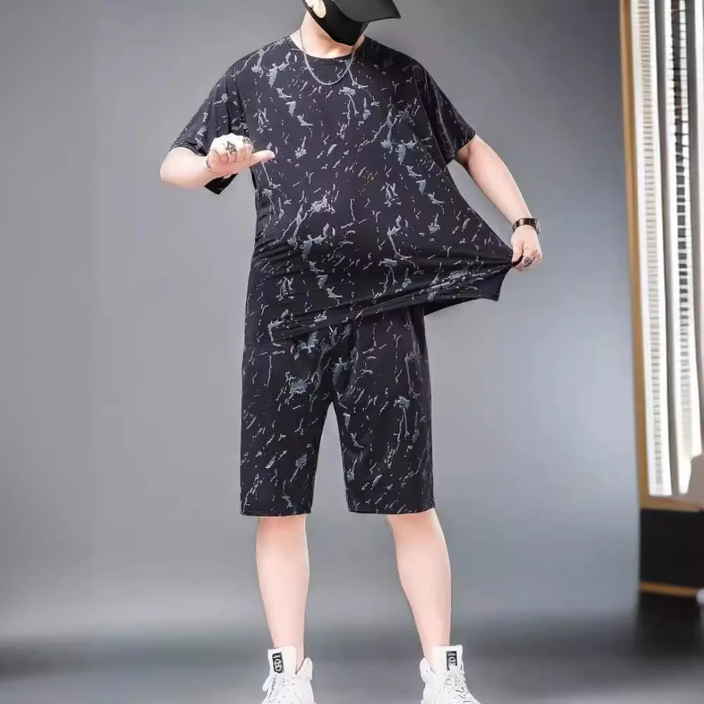 Summer Men Ice Shreds Plus Size Motion Suit Loose Thin Style Quick Drying Casual Printing Camouflage Wygodny dwuczęściowy zestaw