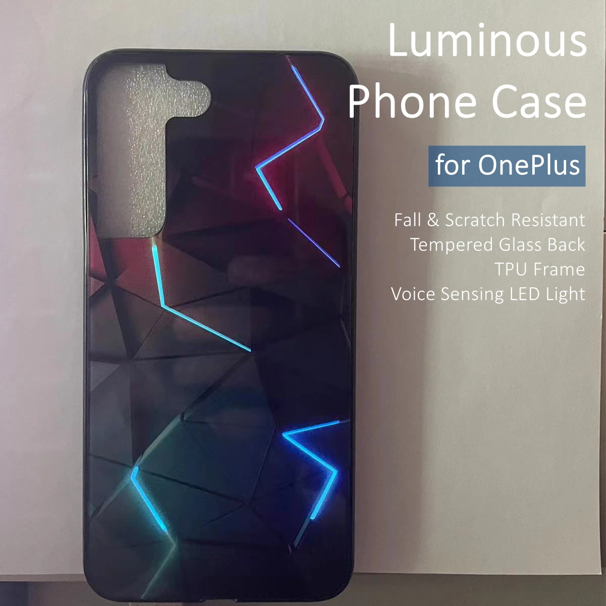 

Luxury Geometry LED Light Glowing Luminous Phone Case for OnePlus 6 6T 7 7T 8 8T 9 9T 10 ACE Nord 2 N10 N20 N200 Pro Cover