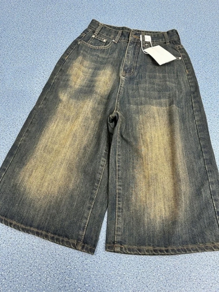 

Джинсы с высокой талией и широкими штанинами больших размеров, женские летние свободные джинсы в американском винтажном стиле, облегающие, средней длины