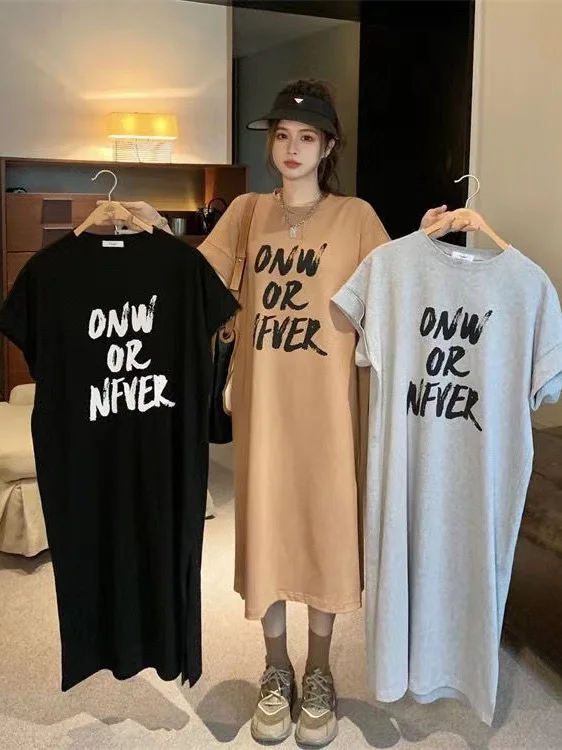 T-shirt dress casual loose oversized westernized short dress 2024 summer short sleeved student lazy dress Short sleeve AL8H