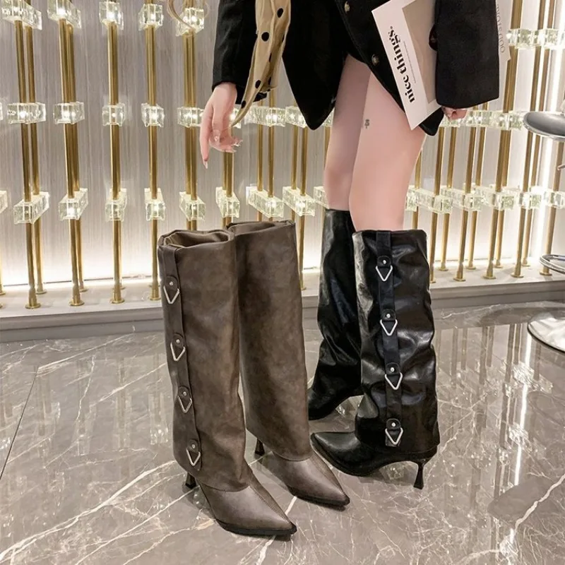 

Ladies Modern Knee High Heels Boots Autumn Spring Fashion Slip On Female Pumps Footwear New Shoes 2025 Long Women Western Boots