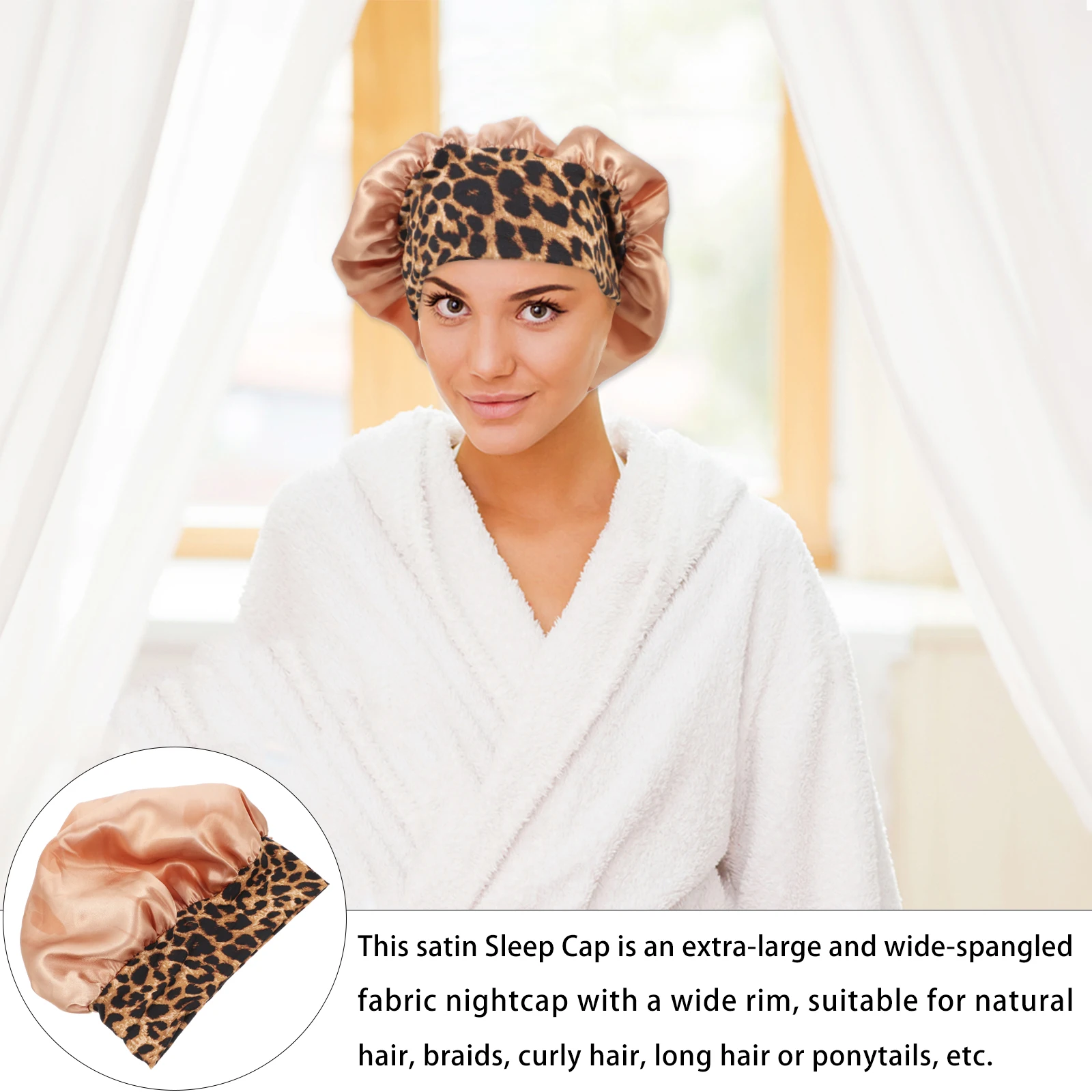 

Satin Night Wide Brim Sleep Cap Lightweight Breathable Fabric Women Wide Brim Sleep Hat Hair Care Bonnet Durable Soft
