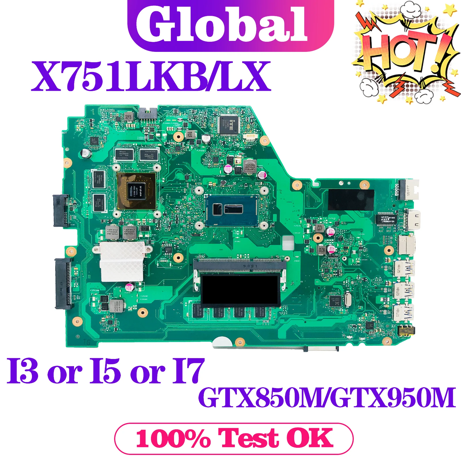 

KEFU X751LKB Mainboard A751LX X751LX K751LX F751LX K751LK F751LK Laptop Motherboard I3 I5 I7 4th/5th Gen GTX950M/GTX850M 4GB/RAM