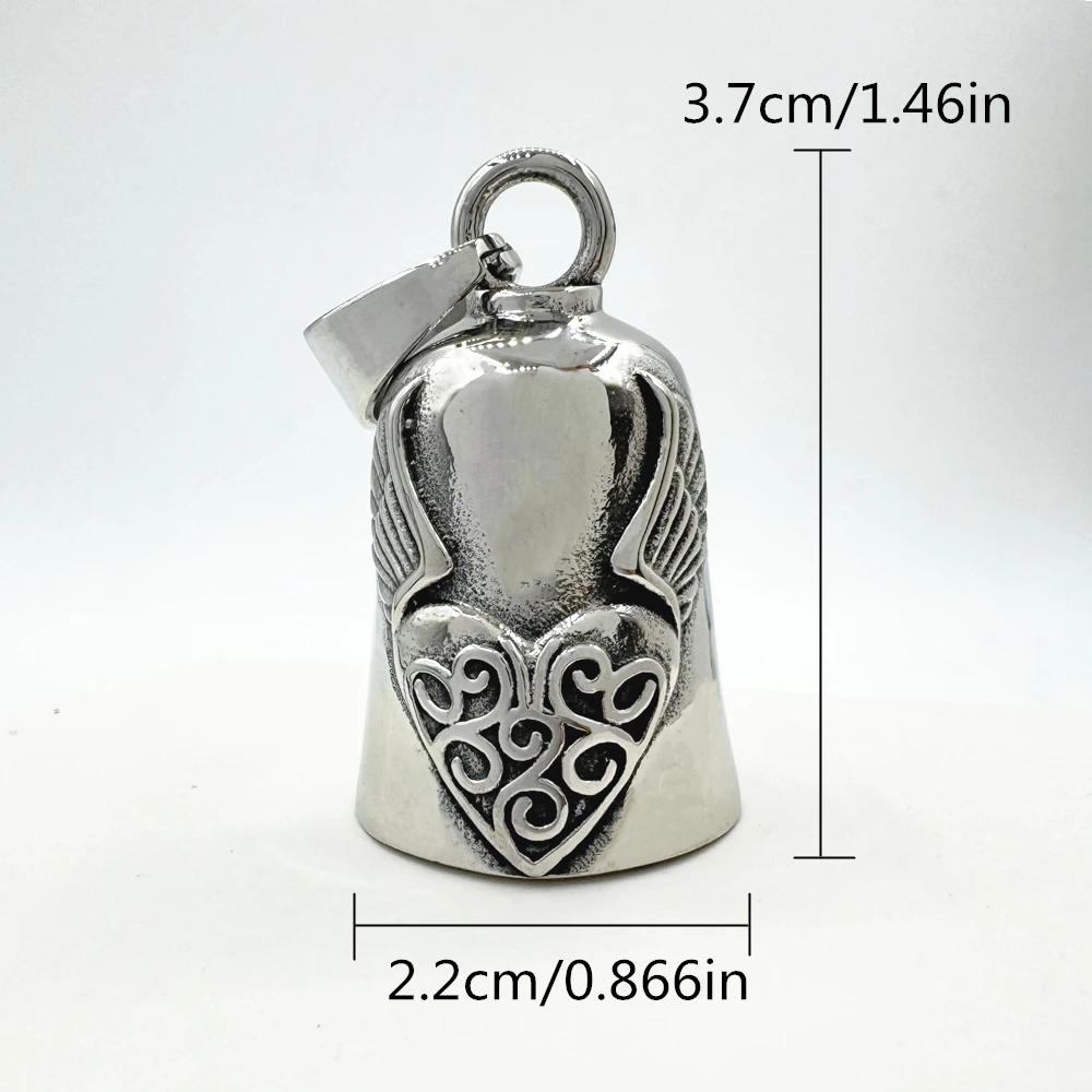 Love Heart Bell Pendant 316L Stainless Steel Polish Biker Angel Wings Love Story Necklace