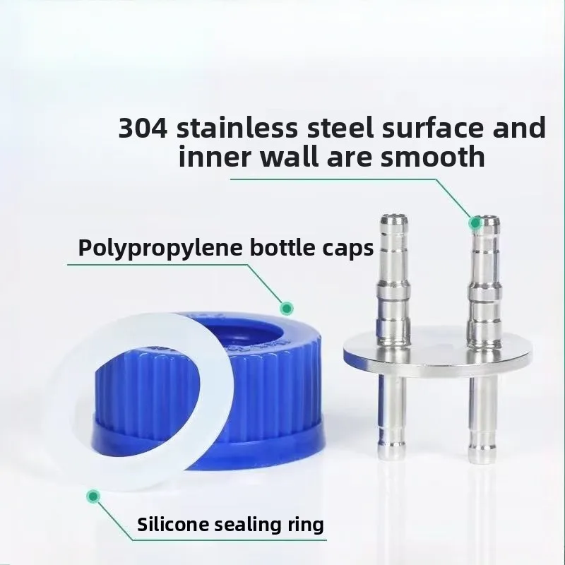 GL45 Reagent Feeding Bottle with 1/2/3/4 Holes for Laboratory Fermenter, Stainless Steel Cap Media Supplement Bottle Set
