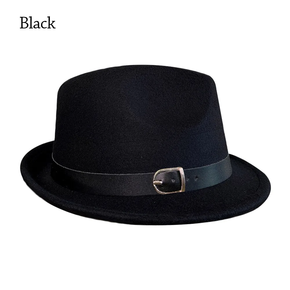 

New Felt Fabric Bucket Hats Short Brim Belt Buckle Trilby Hat Flap Brim Casquette Hats Autumn Season