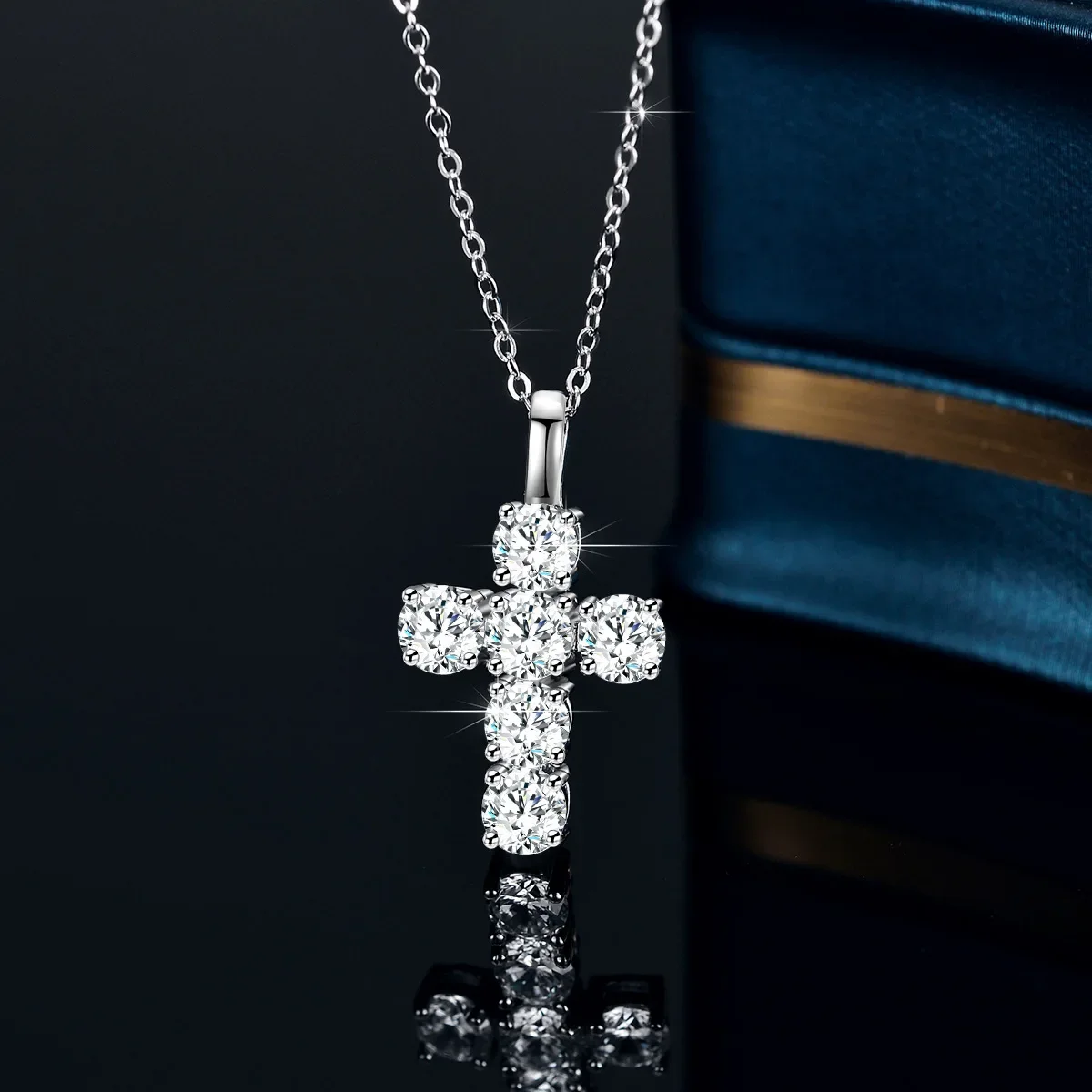 18k white gold ring PT950 moissanite necklace VVS diamond French high-end design women's fashion cross pendant collarbone chain
