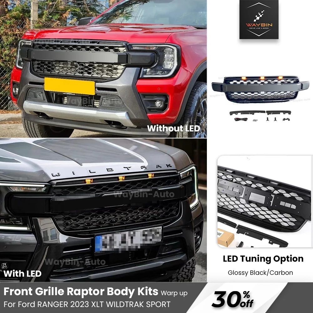 

Raptor Front Grille For FORD RANGER 2022-2024 T9 MK4 PX4 High Version XLT WILDTRAK SPORT Grille with Led Light Auto Accessoris