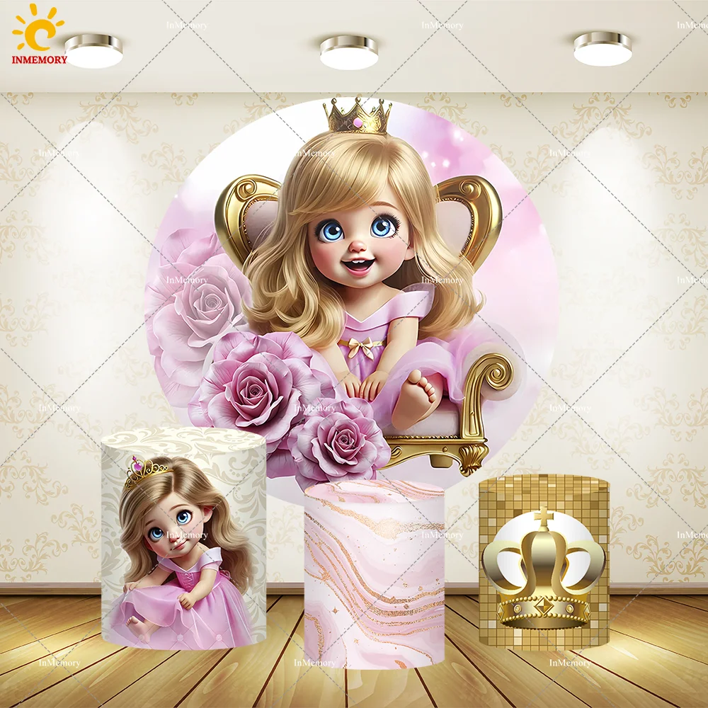 Disney princesa tema redondo pano de fundo flores menina aniversário chá de bebê fontes de festa círculo fundo cilindro pedestal cobre
