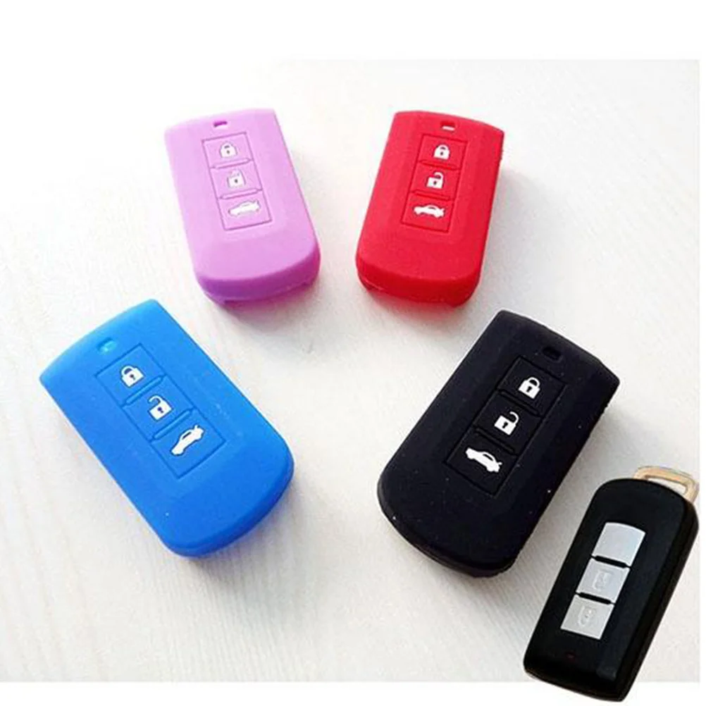 

Silicone Key Cover For 3-Button Car Keys Waterproof Dustproof Rubber Key Caps Compatible With Mitsubishi Black