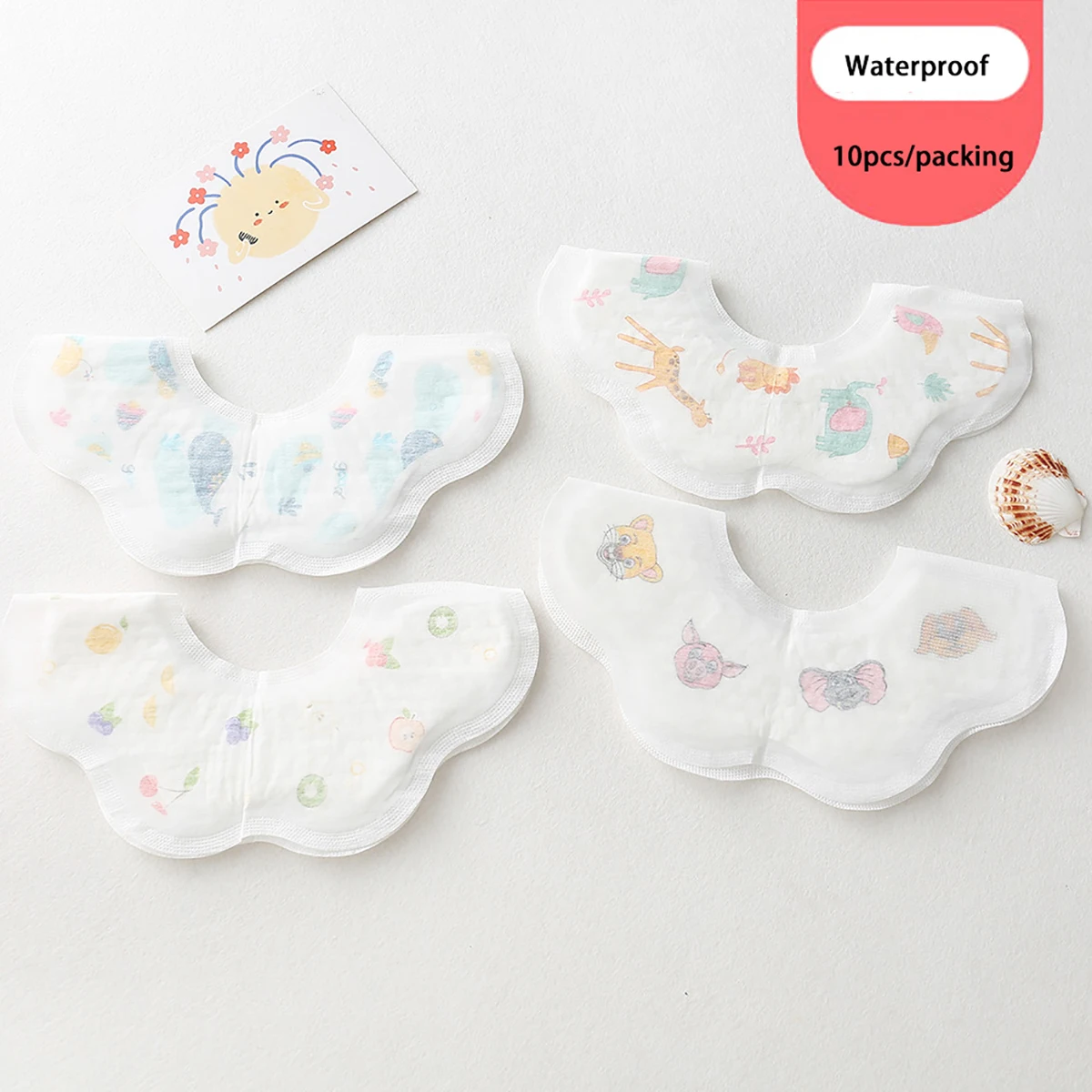 New 10pcs/pack Disposable Waterproof Petal Baby Bibs Cartoon Outgoing Bib Newborn Burp Cloths for Boy Girl Feeding Saliva Towel