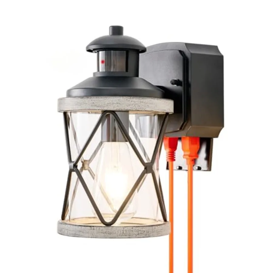 

Dusk to Dawn Motion Sensor Outdoor Porch Light with GFCI Outlet, 3 Lighting Modes Anti-Rust Waterproof Industrial Outdoor Lante