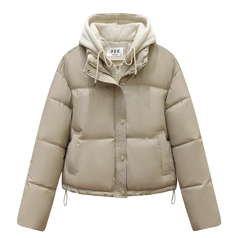 

Fake Two No Wash Winter New Cotton Coats, Short, Thick Hooded, Bread, Small Jacket