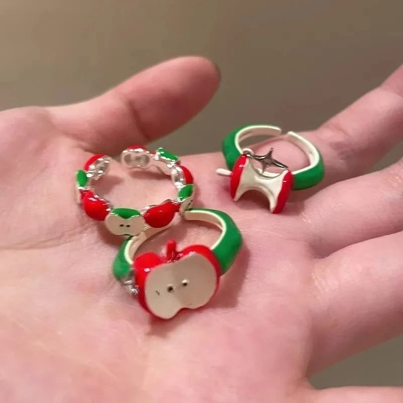 لطيف الدوبامين التفاح خواتم للنساء فتاة الإبداعية افتتاح قابل للتعديل قطرة الزيت خواتم الاصبع مجوهرات اكسسوارات هدية #3