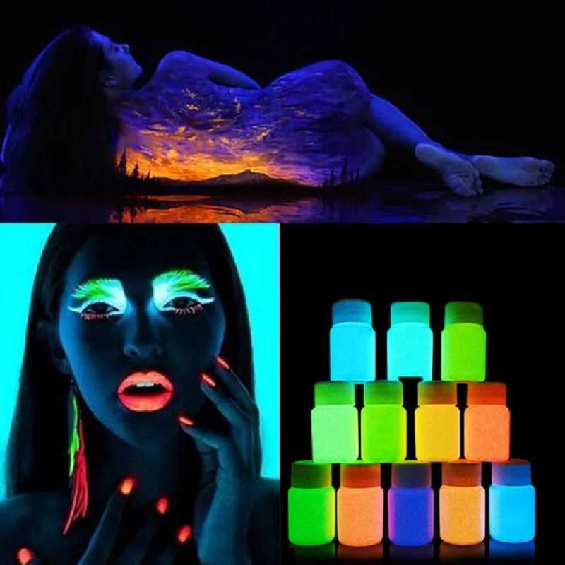 NEW 9 Colors Neon Fluorescent Body Paint Grow In The Dark Face Painting Luminous Acrylic Paints Art for Halloween Body Painted